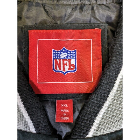 Vintage Oakland LA Raiders Mens 2XL Suede Leather Varsity Jacket Black Insulated - Picture 5 of 14